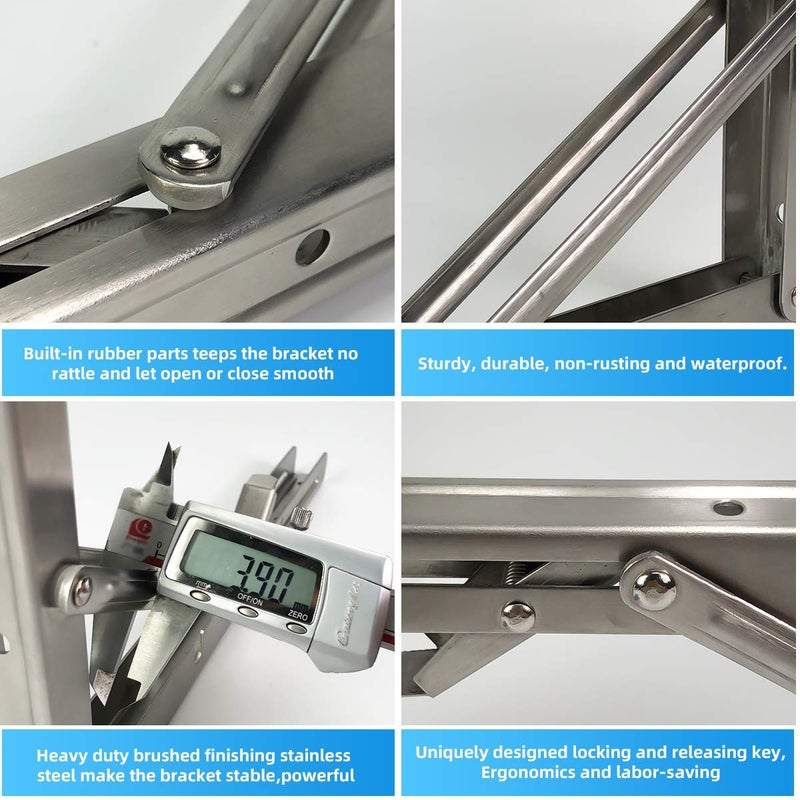 Foozet Folding Shelf Brackets 16 Inch, Heavy Duty Stainless Steel Collapsible Hinges Wall Mounted Angle L Bracket for Floating Shleves DIY Foldable Work Bench Table Desk - 6 Pack - Image 3